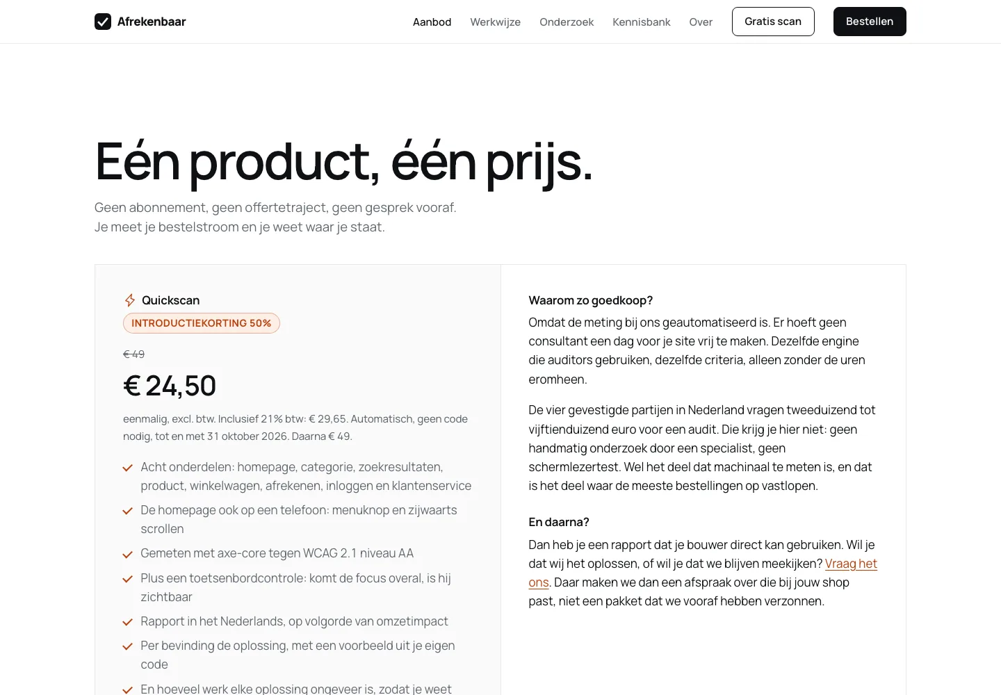 Aanbod: één product, één prijs, geen abonnement