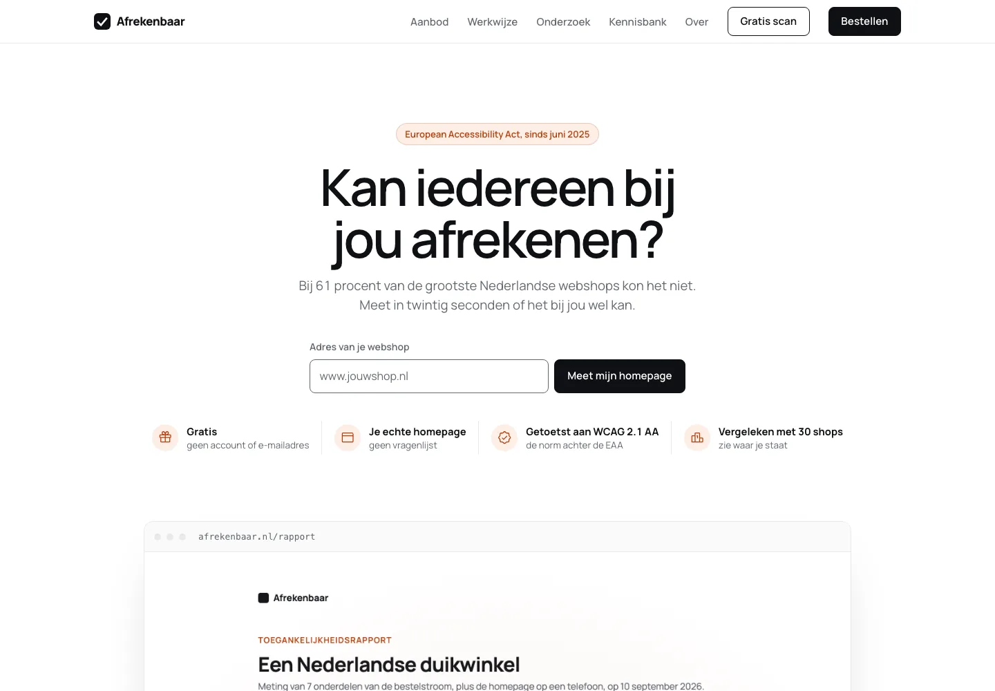 Homepage van afrekenbaar.nl: kan iedereen bij jou afrekenen?