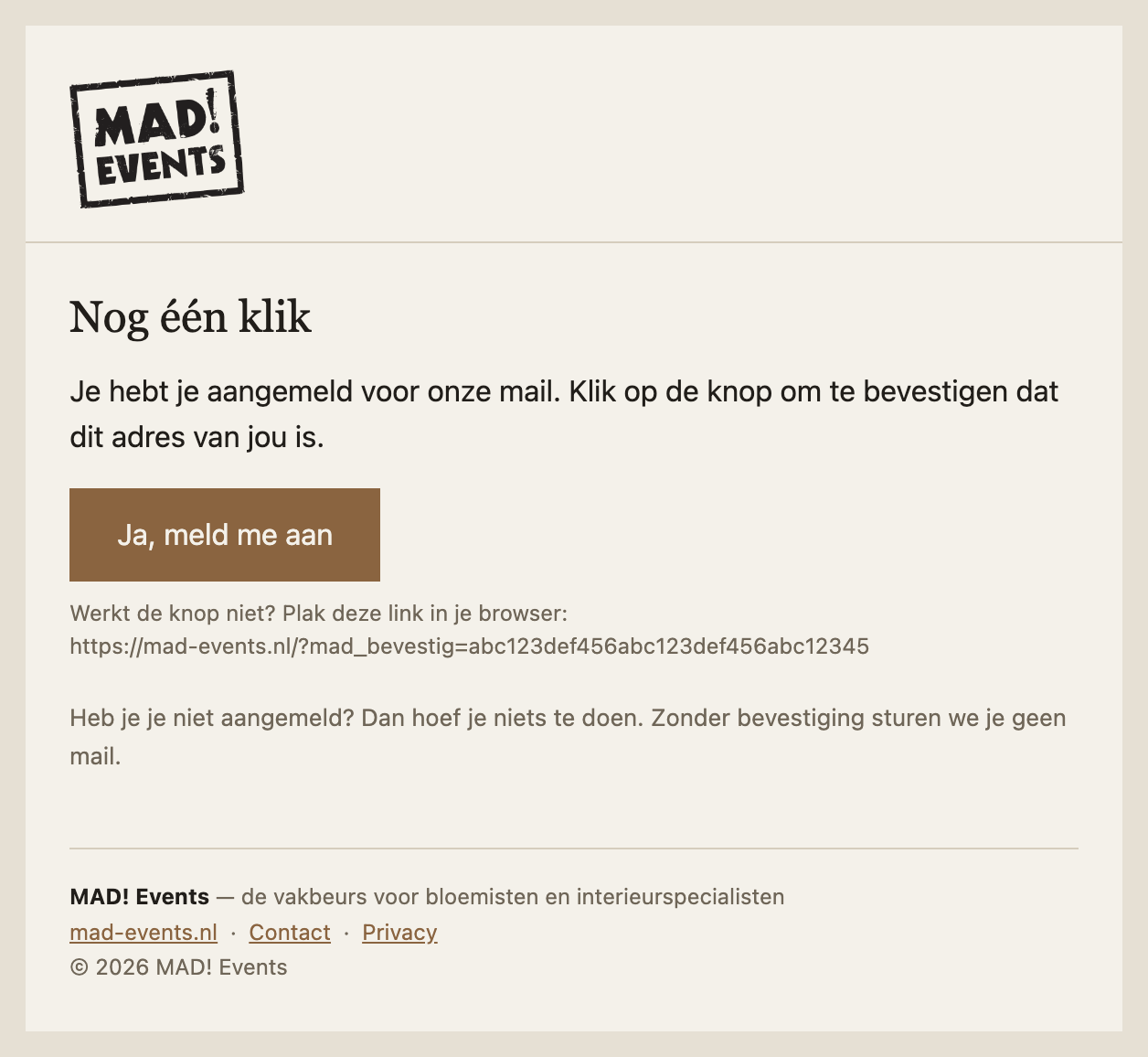 Bevestigingsmail met één knop